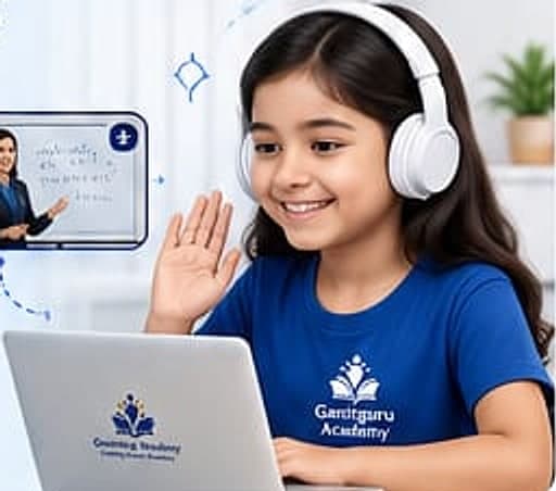 Student waving to her teacher in a live online maths class